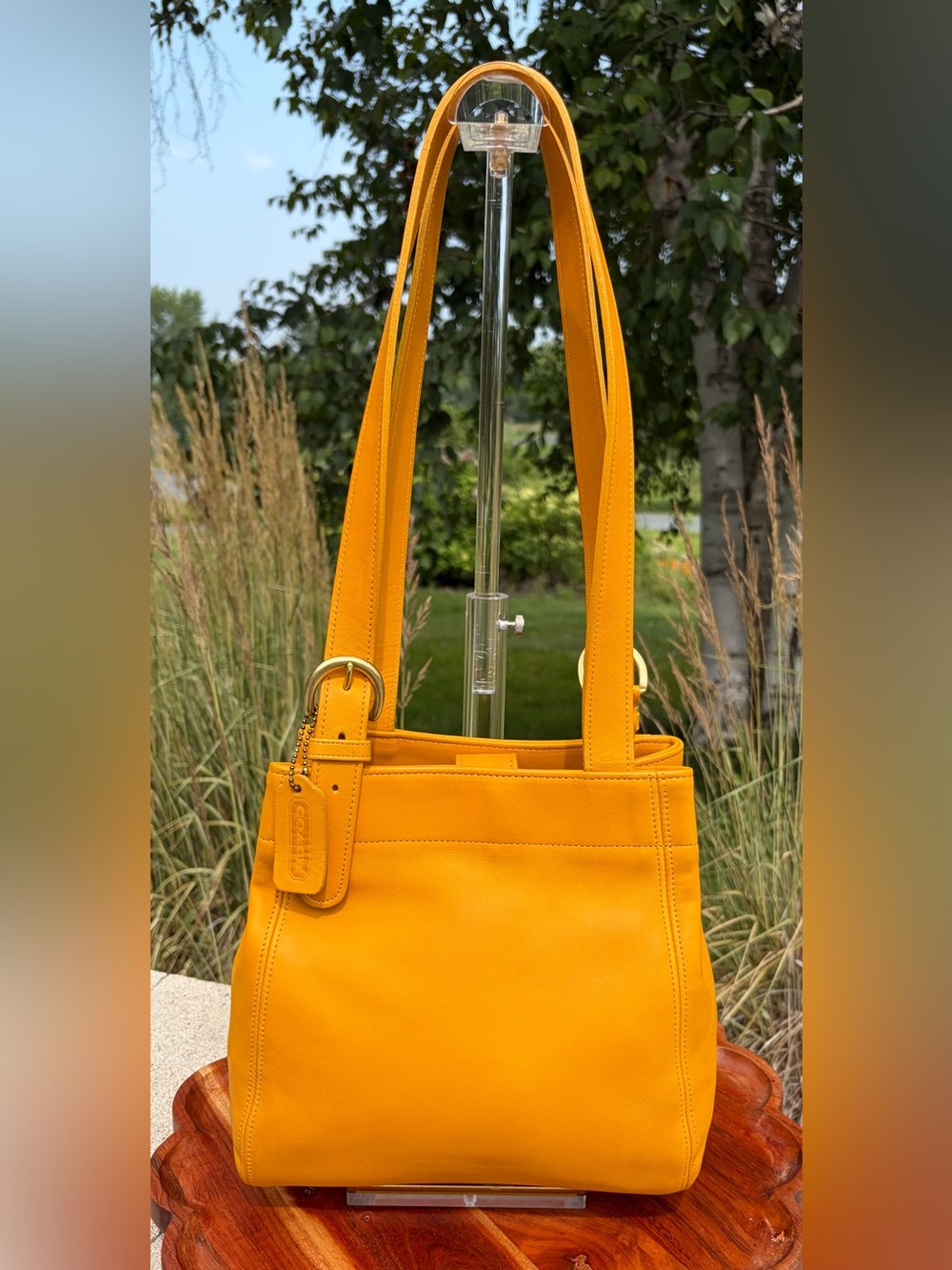 Vintage COACH Waverly Soho Bucket Shoulder Tote Yellow Leather Like New
